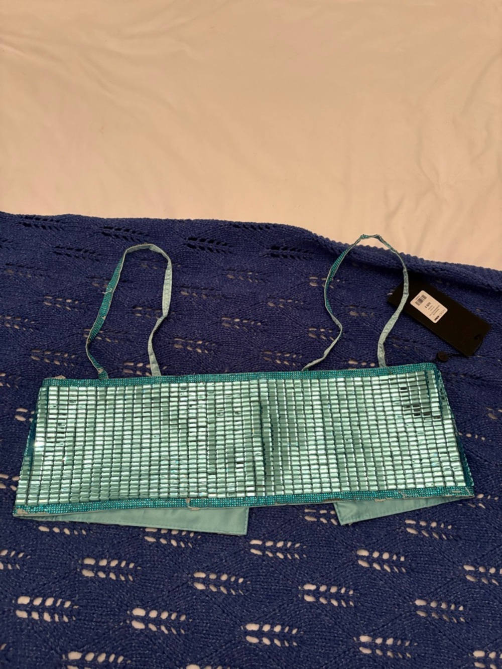 Fashion Nova Luxe Gemstone Sequined Aqua Crop Top Bralette